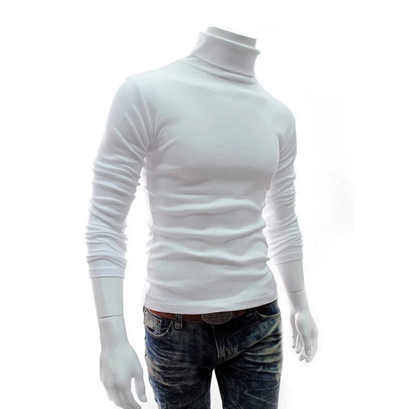 Mùa Xuân Mỏng Nam Cao Cổ Áo Len Đen Áo Thun Quần Áo Dành Cho Nam Cotton Bông Tai Kẹp Áo Len Dệt Kim Nam Chắc Chắn Kéo Hombre Cao Cấp