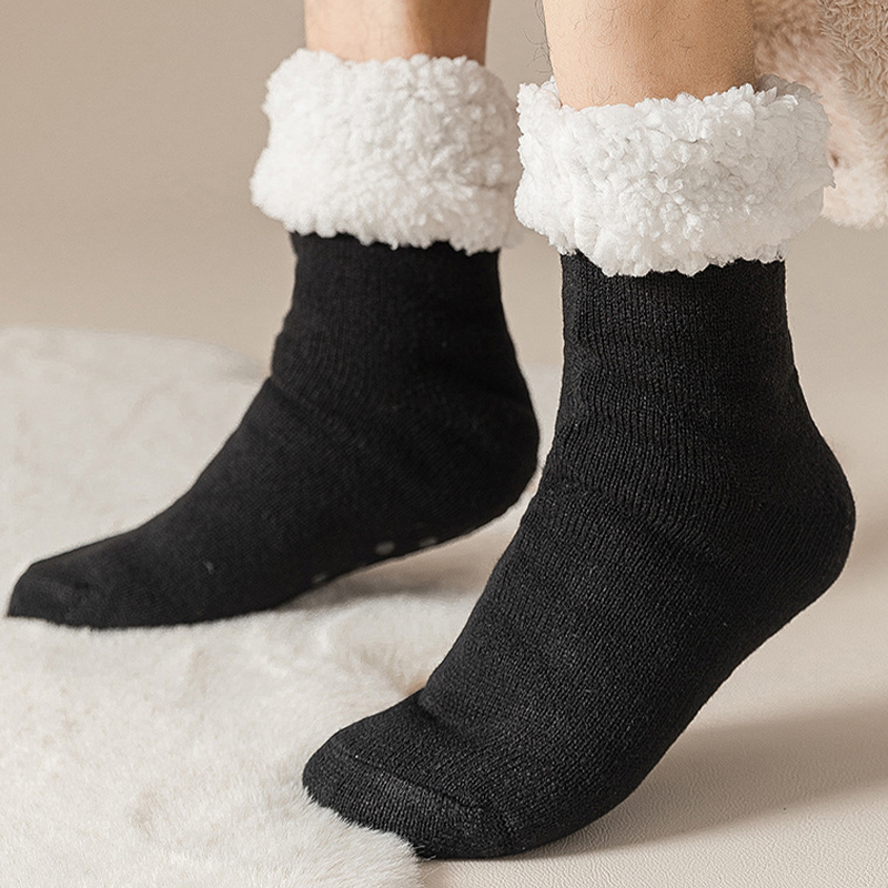 Winter Christmas Plush Lined Slipper Men Socks Comfy Warm Mid Tube Sock Warm Thickened Home Sleeping Soft Non Slip Floor Sox