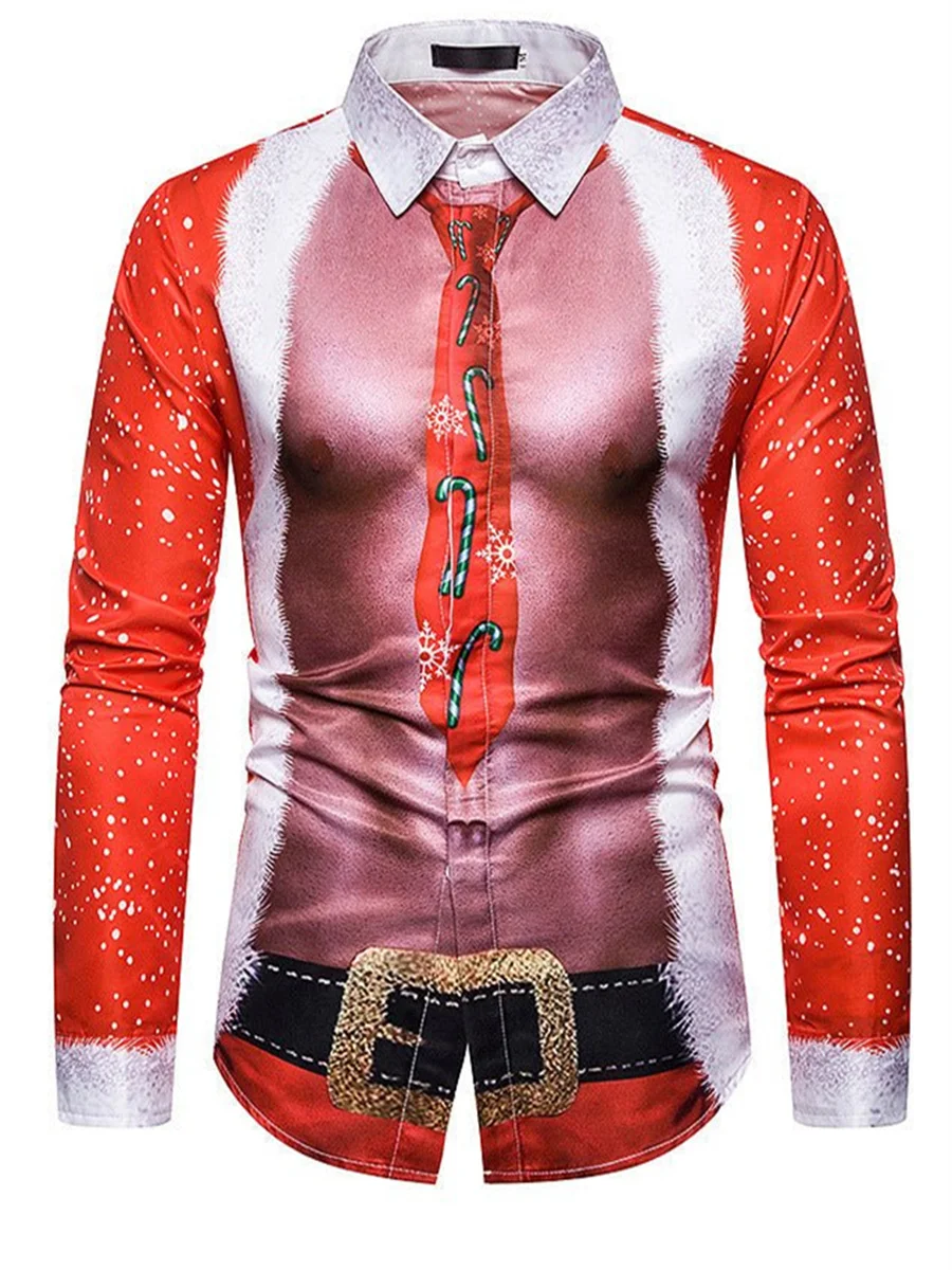 2024 nueva camisa de traje de moda Navidad hombres músculo árbol de Navidad divertido patrón HD suave y cómodo hombres de gran tamaño