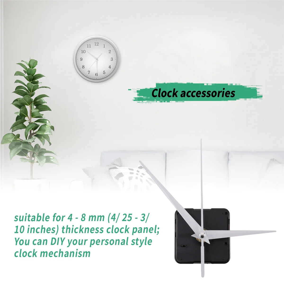 DIY High Torque Clock Mecanismo, comprimento total do eixo, branco, 3 10 ", espessura máxima Dial, 4 5"