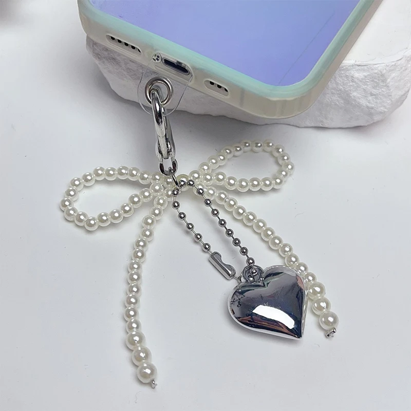 ที่ละเอียดอ่อนลูกปัด Key CHAIN Handmade โบว์รูปพวงกุญแจหัวใจพวงกุญแจเครื่องประดับเพิร์ลตกแต่งสําหรับกระเป๋าและโทรศัพท์