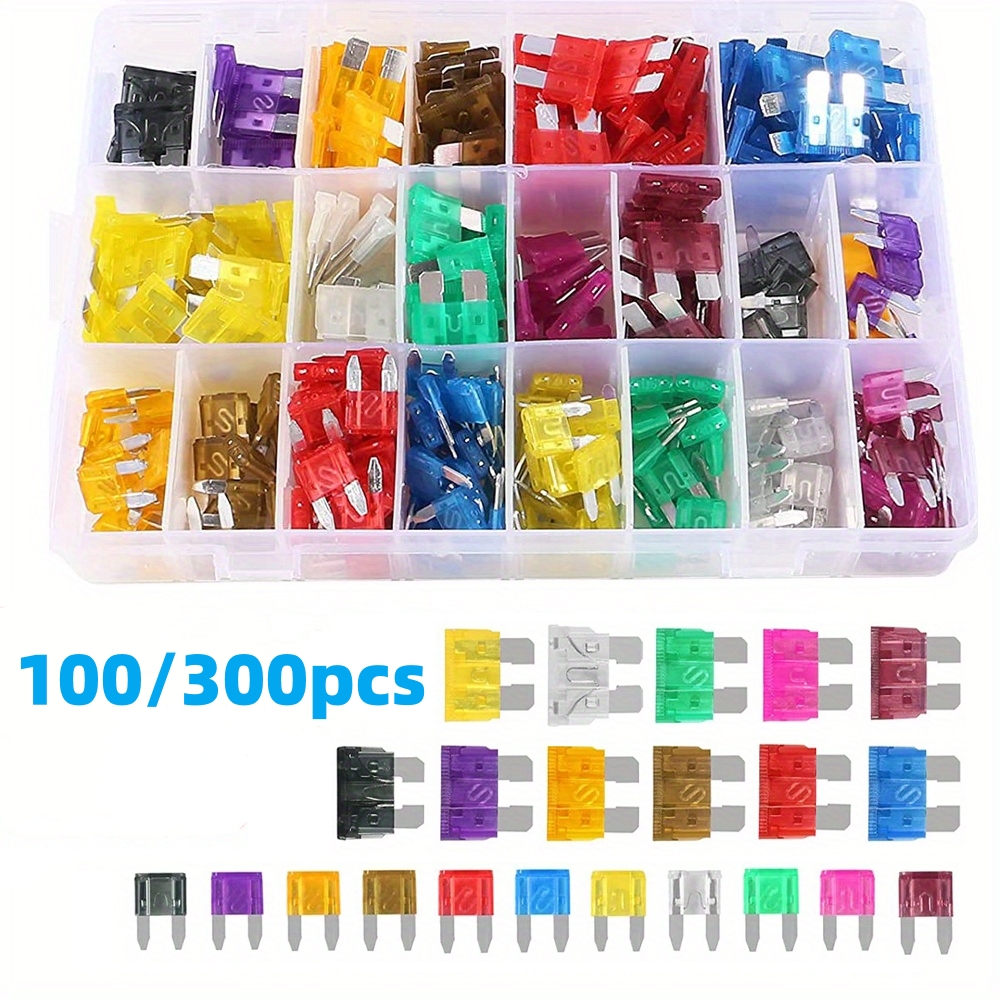 Kit surtido de fusibles para coche, 100/300 Uds., fusible automático estándar de 150 hojas y minifusibles para coche con extractor de fusibles para RV, Camper, barco y camión