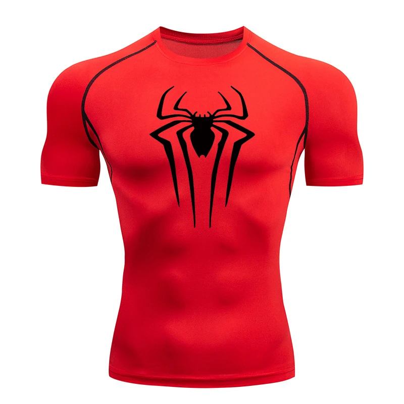 Spider พิมพ์เสื้อสําหรับชายฤดูร้อนแขนสั้น Rash Guard ออกกําลังกาย TShirt กีฬา Quick Dry Undershirts Tops