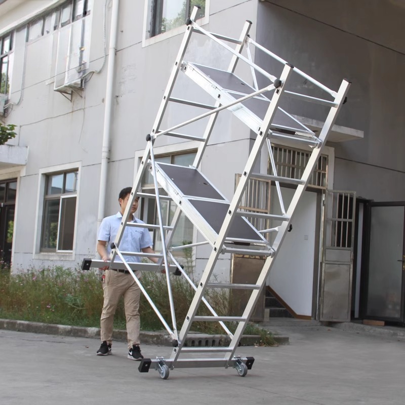 Andamio de aleación de aluminio de 2,2 M, plataforma de elevación plegable, marco de actividad móvil con ruedas portátil, escalera de ingeniería Deformable