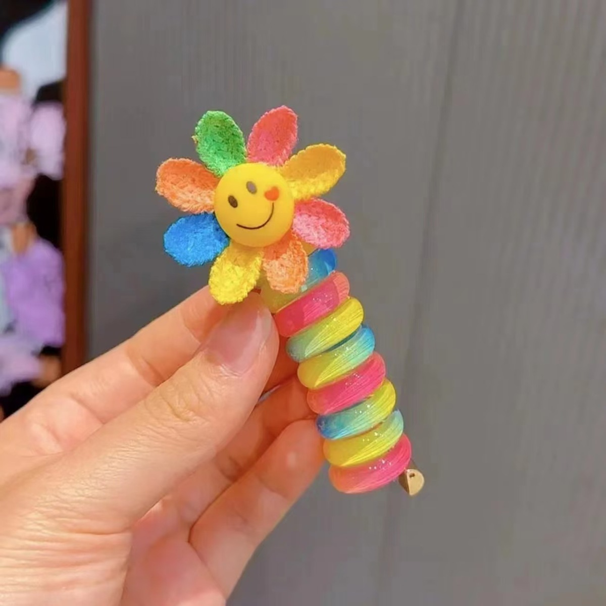 1PC ใหม่น่ารักสายรุ้งสียืดหยุ่นสูงเกลียวผมเชือกหัวเชือกผมหางม้าแหวนผมยาง Band Headdress สําหรับเด็ก