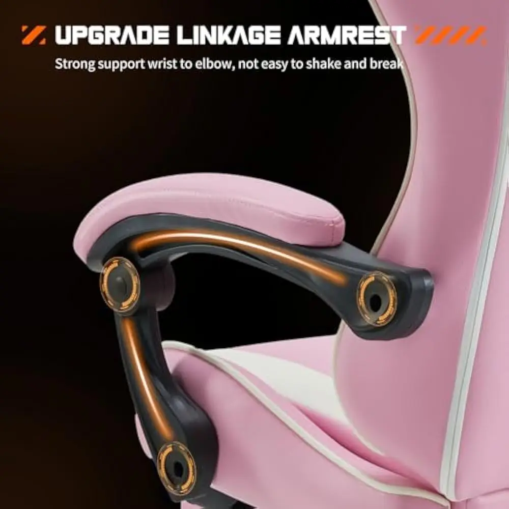 Video Game Desk Chair w/Footrest and Comfy Lumbar Support, PU Leather Recliner with Headrest, Height Adjustable with 360° Swivel