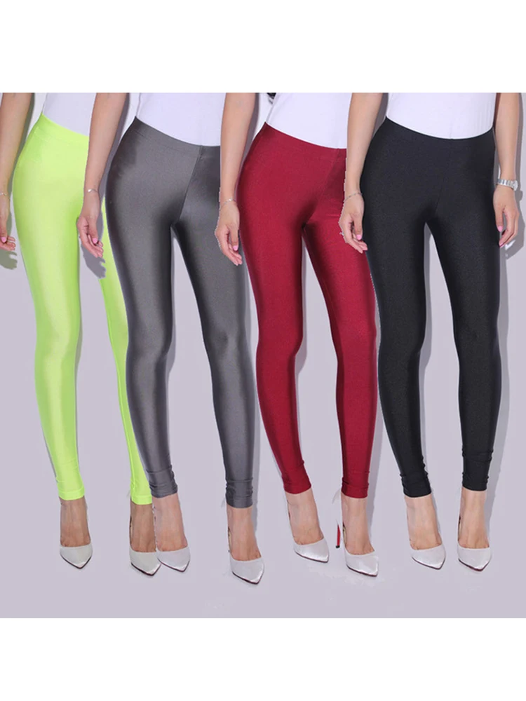 CHSDCSI-Leggings de LICRA para mujer, pantalones ajustados de neón, Color sólido caramelo, elásticos