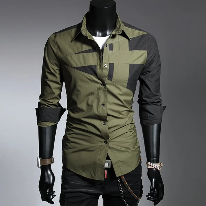 Sỉ 2021 Thời Trang Xuân Hè Công Sở Nam Không Đều Miếng Dán Cường Lực Camisa Masculina Mỏng Dài Tay Áo Sơ Mi