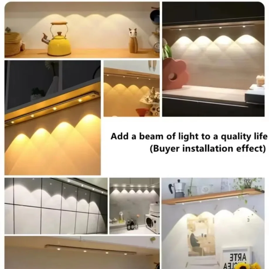 Luz LED nocturna con Sensor de movimiento regulable de 3 colores para iluminación de armario de cocina lámpara recargable por USB de 30CM/40CM/50CM/60CM