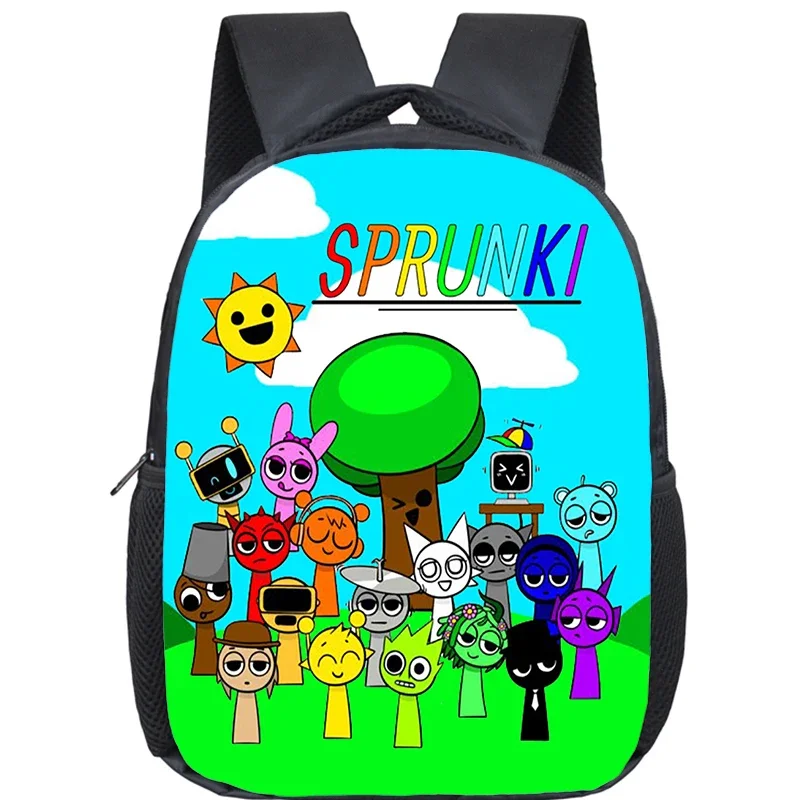 漫画 Sprunki 12 インチバックパックスクールバッグ少年 & 少女 Incredibox ゲーム幼稚園通学子供整形外科バックパック 4-13 年