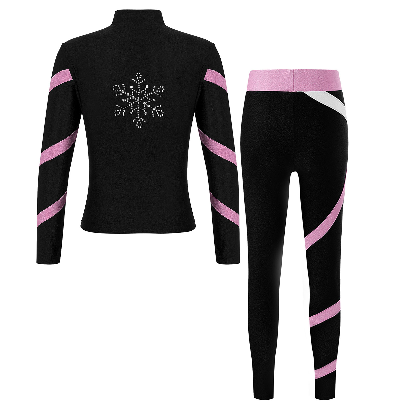 Kinder Mädchen Gymnastik Eiskunstlauf Ballett Kostüm Trainingsanzug Reißverschluss Stehkragen Fleece-gefütterte Jacke mit Leggings Tanzkleidung