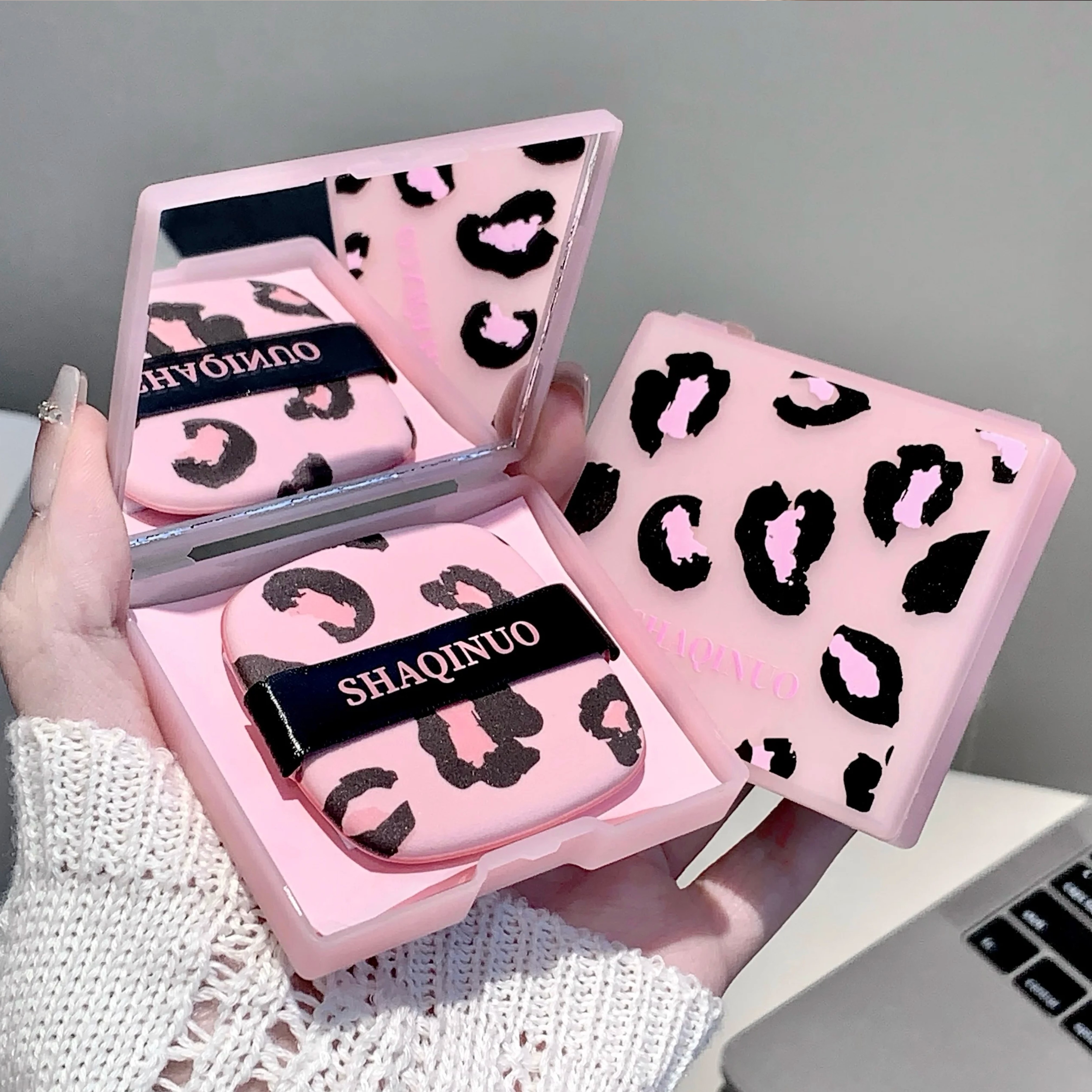 100 hojas de papel absorbente de aceite Facial con estampado de leopardo rosa, caja de almacenamiento portátil de 100 hojas con espejo, herramienta de belleza para el cuidado de la piel