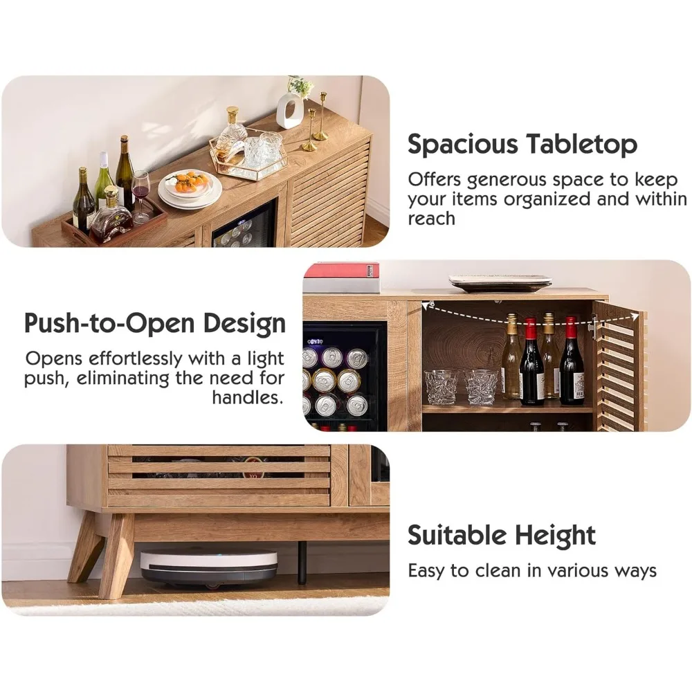 60" coffe bar cabinet with built-in beverage refrigerator– wine bar with 24 cans mini fridge– sideboard buffet cabinet with stor