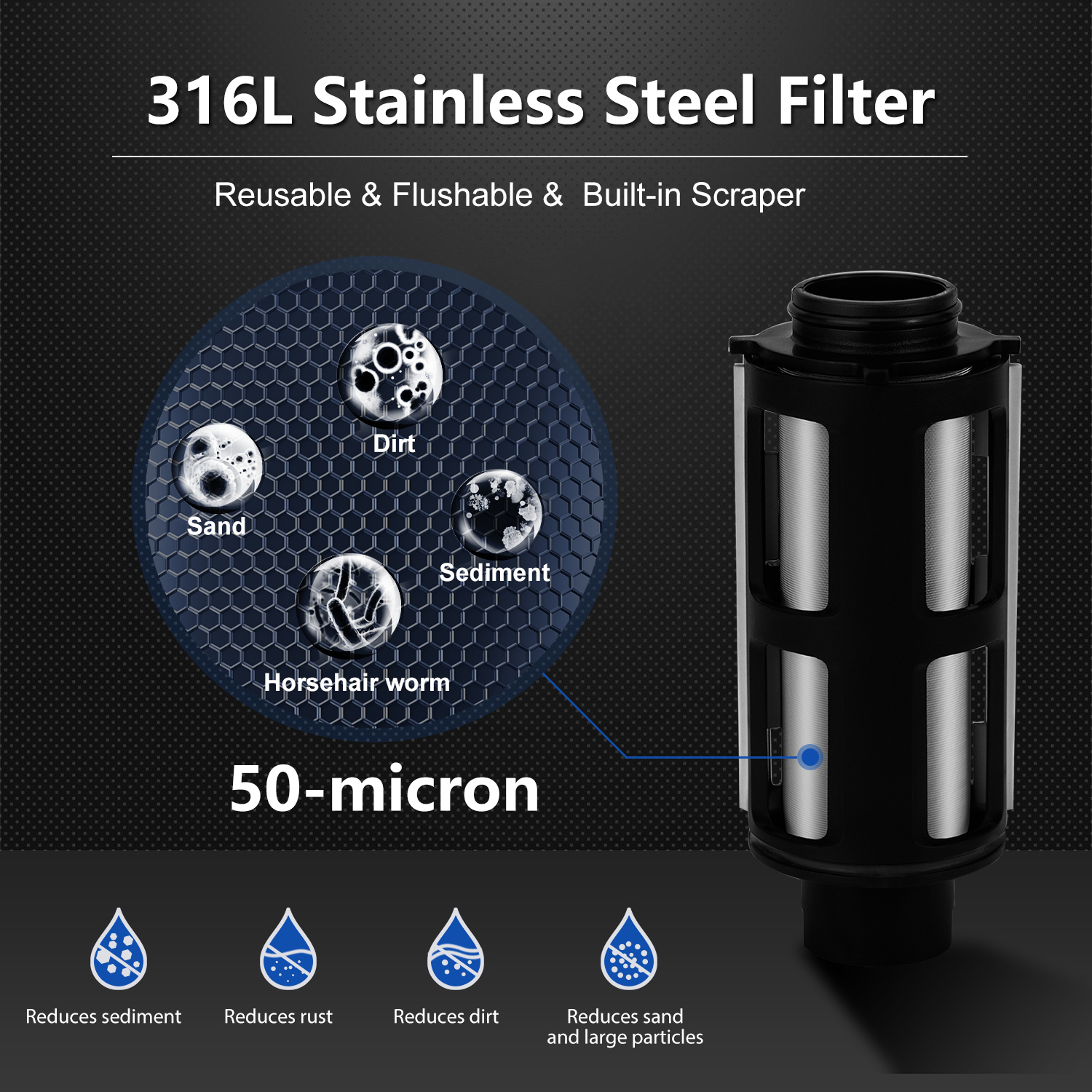 Althy pré-filtro para casa inteira, filtro de água para sedimentos, pré-filtro central, sistema purificador, retrolavagem, malha de aço inoxidável