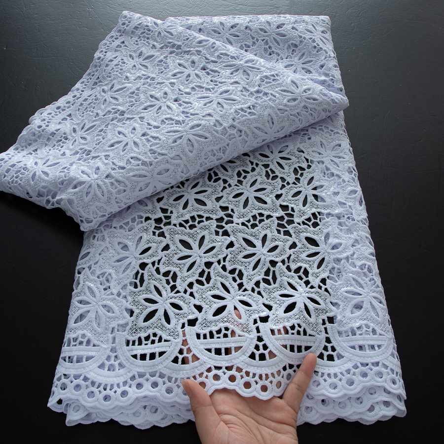 Withe africano chiffon cabo guipure tecido de renda 2025 alta qualidade 5 metros solúvel em água tecido renda francesa para vestidos de festa femininos