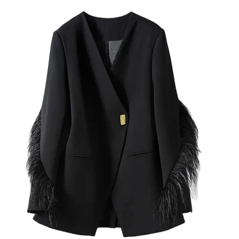 Chaqueta de traje de primavera y otoño para mujer, abrigo informal holgado a la moda, Blazer de Color puro con botones y borlas, prendas de vestir exteriores para mujer 2024