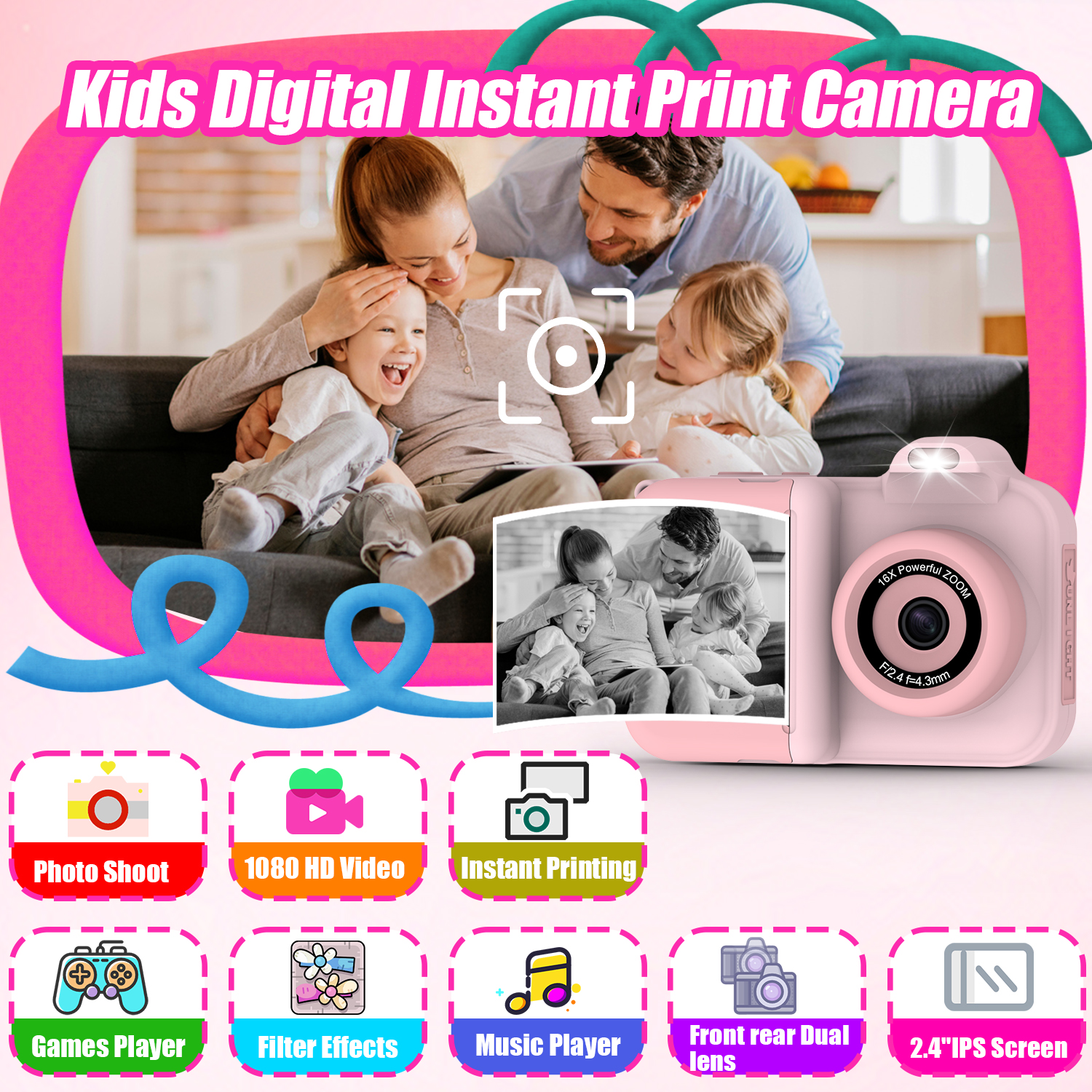 Caméra à impression instantanée pour enfants, Mini caméra vidéo numérique, double objectif, impression Photo, jouets en papier thermique, cadeaux pour garçons et filles