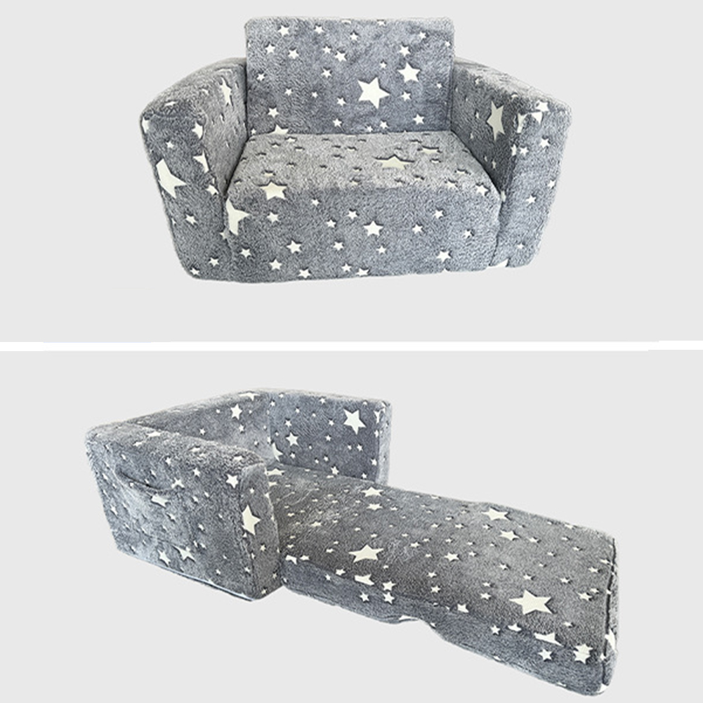 2 in 1 Kids Sofa Chair Comfy Toddler Chair Folding Out Glow in The Dark Extra Soft Open Couch 2-in-1 Toddler Soft Couch Fold Out