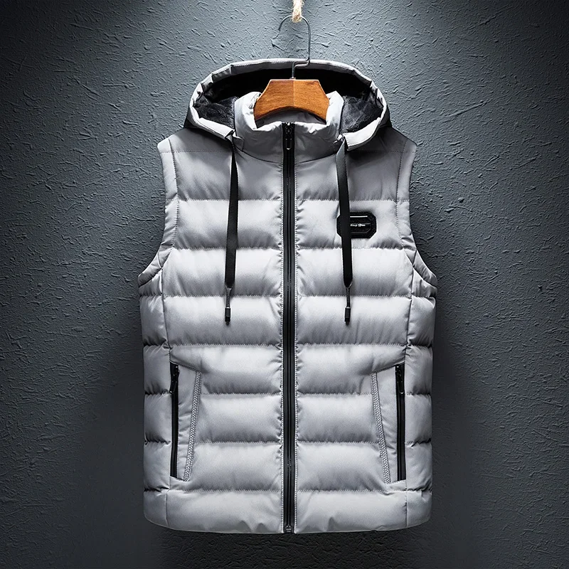 2024 neue Mit Kapuze Casual Weste Jacke für Männer Herbst Winter Warm Ärmel Mode Komfortable Zipper Weste Plus Größe M-6XL