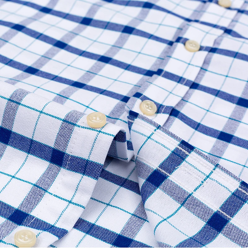 メンズ通気性オックスフォード半袖コットンTシャツ,ストライプストライプチェック柄シャツ,通常の作業服,特大,100%