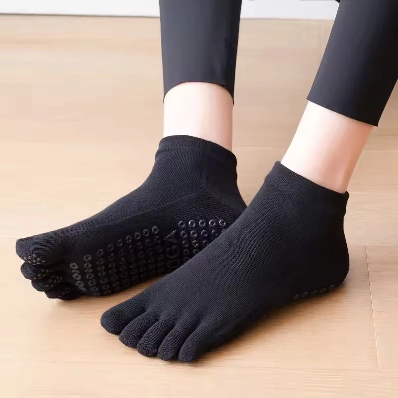 Damen Pilates Socken Rutschfeste Silikon Fünf Finger Yoga Socken Schnell trocknende Baumwolle Damen Ballett Elastische Fitness Socken