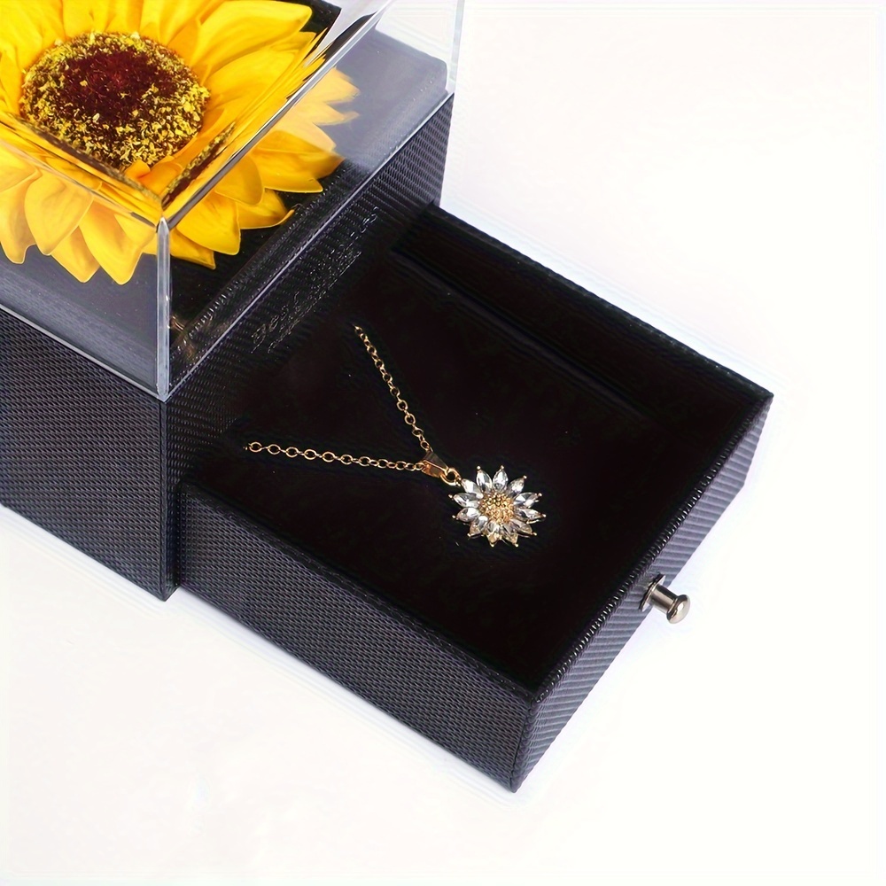 Conjunto de presente elegante com colar de girassol - Comemore o amor, lealdade