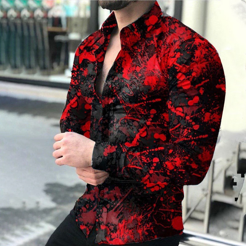 2023 primavera y otoño moda camisa delgada para hombres top tótem 3D solapa de lunares color degradado camisa de manga larga ropa