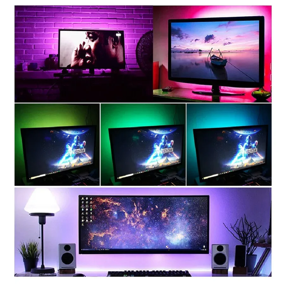 Tira de luces Led con Control remoto, cinta Flexible de luces de diodo para decoración del hogar, USB, 5V, aplicación RGB, 24 teclas, 1M, 3M, 5M, 10M