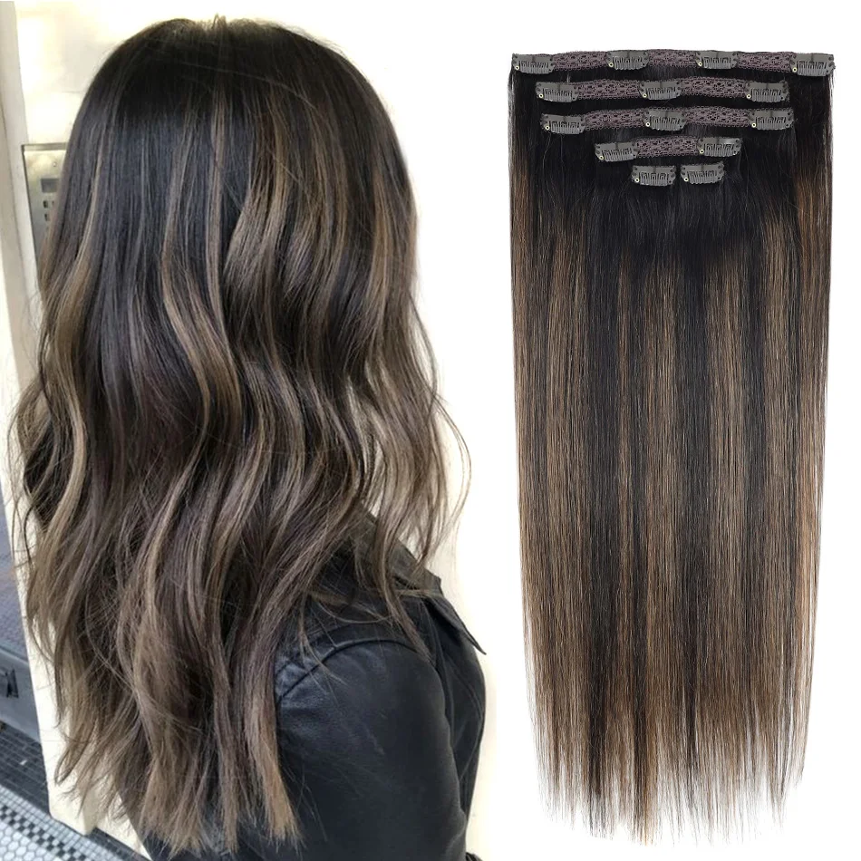 Bhf clipe em extensões de cabelo humano em linha reta extensões de cabelo natural cabeça cheia clipe em grampo de cabelo natural