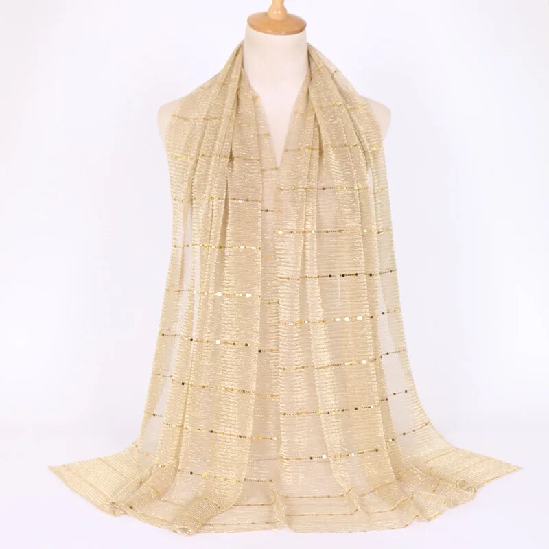 Verão Lurex Glitter Scarf Elegante Leve Xaile Elástico Para Mulheres Moda Sparkly Xales Do Partido Lantejoulas 180*65cm