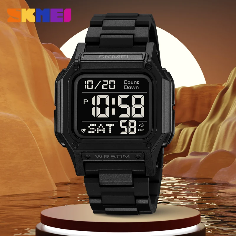 Reloj deportivo SKMEI resistente al agua para hombre, cronómetro de cuenta regresiva, reloj de pulsera Digital, reloj de moda para hombre 2 veces