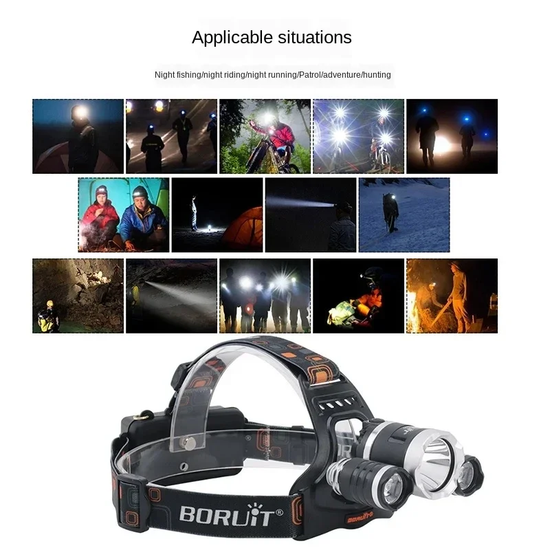Lampada frontale a LED super luminosa Utilizza batteria 18650 Faro da pesca ricaricabile Caccia esterna Campeggio Lampada frontale impermeabile
