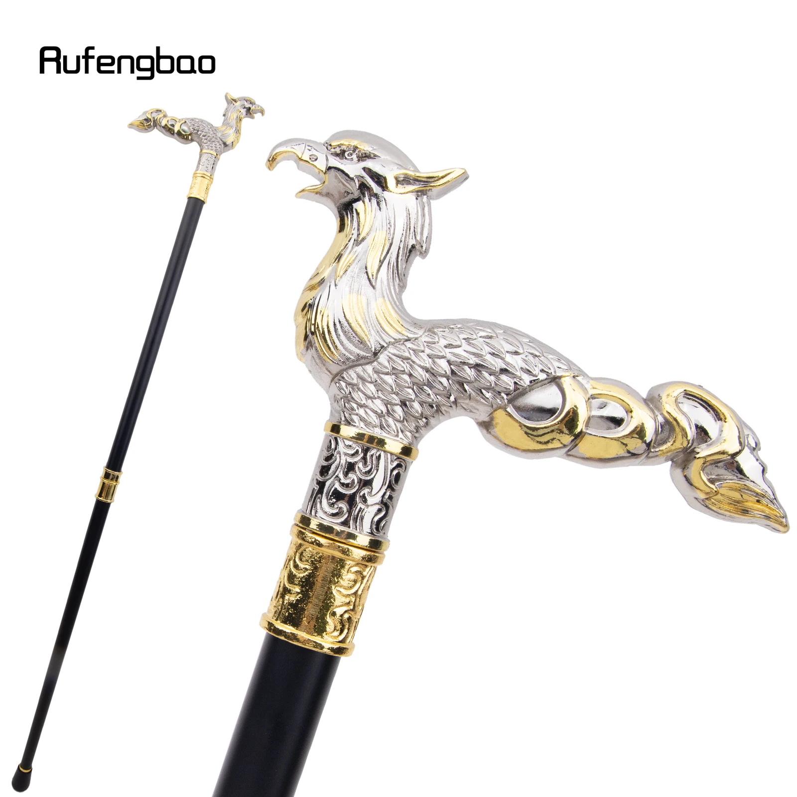 Bastón de cola larga Phoenix para caminar, perilla Crosier de lujo, 94cm, color blanco y dorado