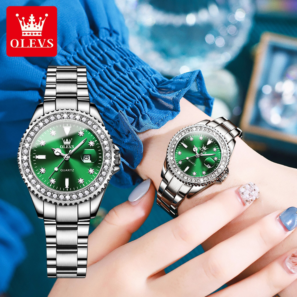 OLEVS Original reloj de cuarzo con esfera de diamante para mujer, relojes de moda para mujer, reloj de pulsera luminoso resistente al agua de acero inoxidable para mujer