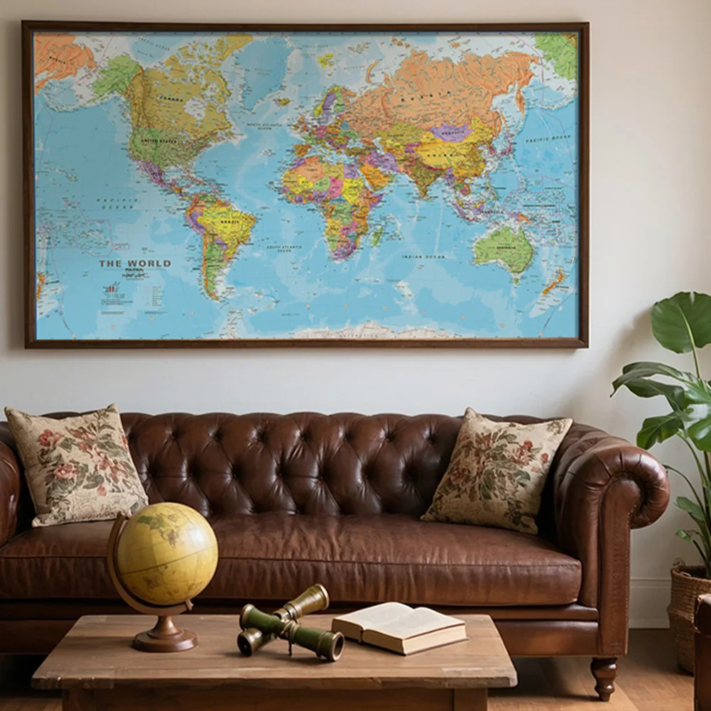 Mapa del mundo no tejido sin marco, póster para colgar en la pared, cuadro decorativo, pintura impresa para dormitorio, decoración del hogar, 100x70cm