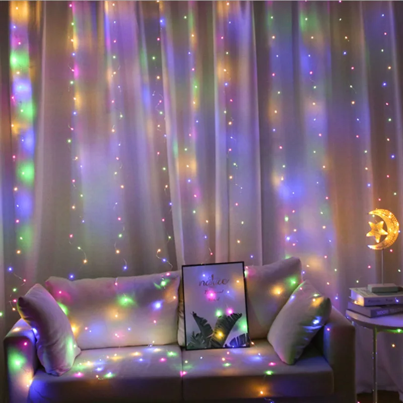 3x3M LED Curtain Icicle String Lights คริสต์มาสไฟ Fairy garland บ้านกลางแจ้งสําหรับงานแต่งงาน/งานปาร์ตี้/ตกแต่งสวน 3x1M