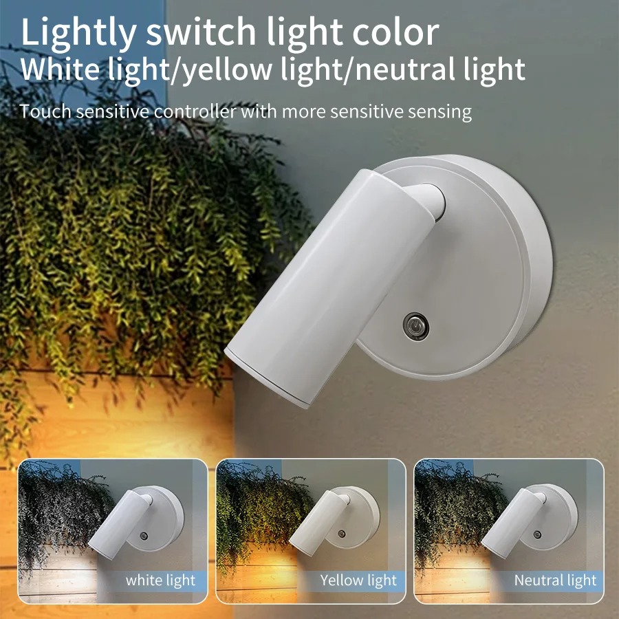 LED-Licht, magnetisch, über USB wiederaufladbar, Wandleuchte, Scheinwerfer, kabellos, kein Stanzen, Leselicht mit Touch-Schalter, dimmbare Nachttischlampe