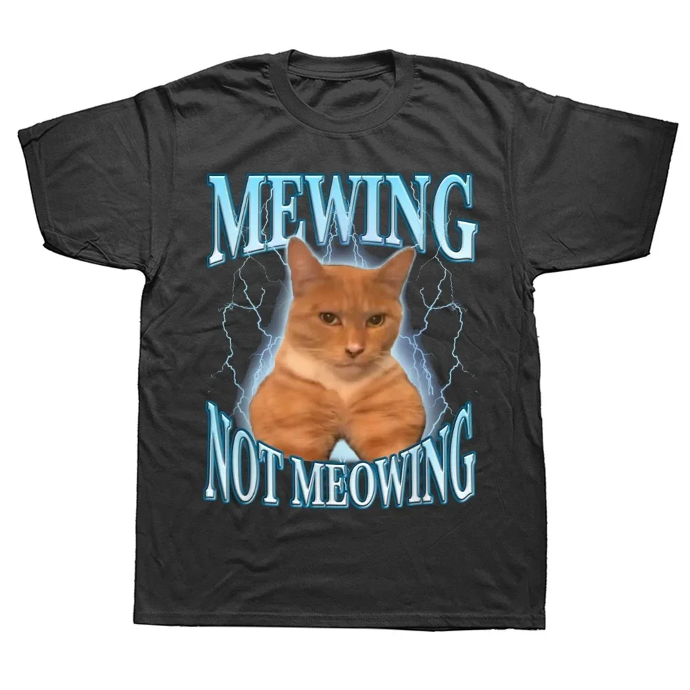 Vrouwelijke 90s Grappige Mewing Niet Miauwen Kat T-shirt Leuke Katten Grappige Grafische T-shirts Zachte O-hals Tee Tops Vrouwen kleding
