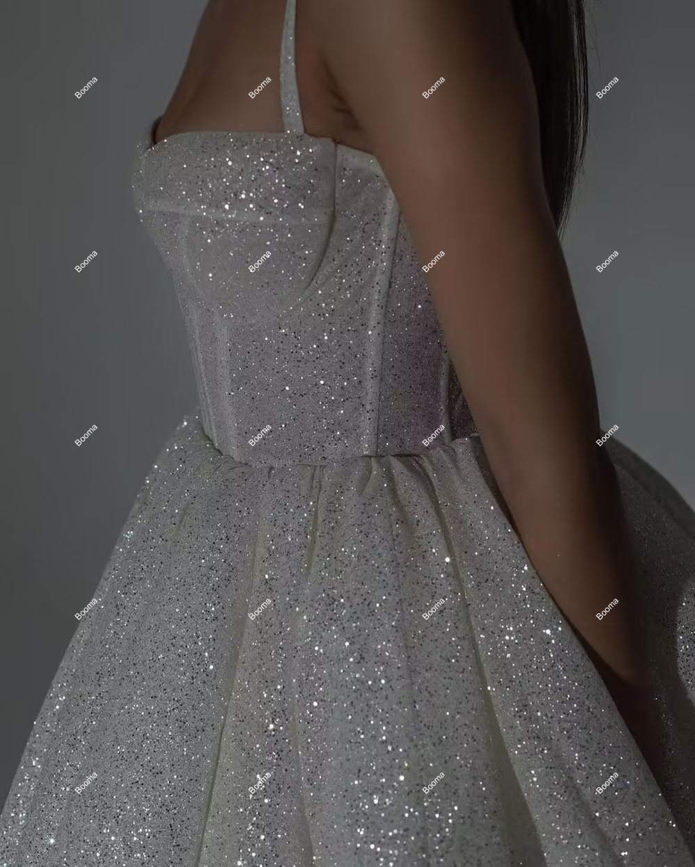 부마 A 라인 짧은 웨딩 파티 드레스, 연인 반짝이 신부 파티 가운, 여성용 주름 신부 원피스 맞춤