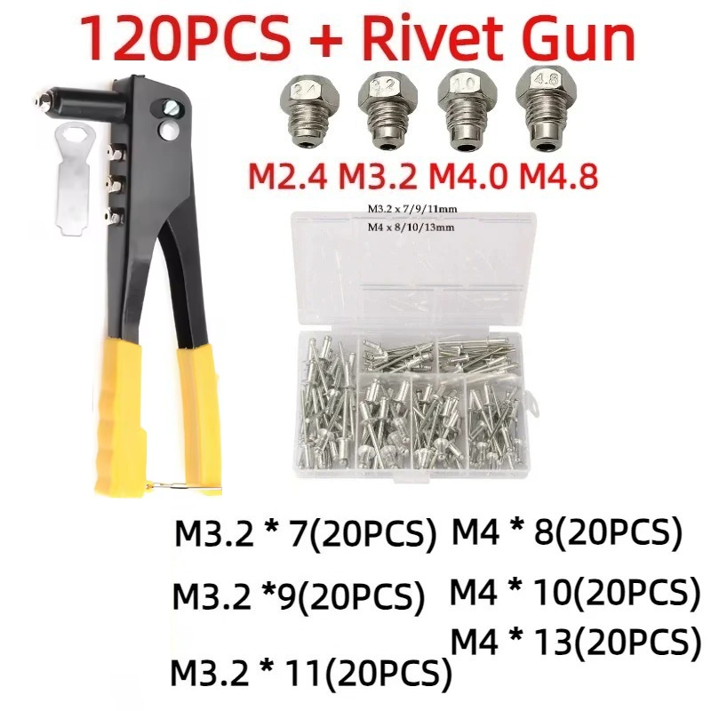 Zestaw nitownic do nitów o dużej wytrzymałości i 120 części Zestaw nitów zrywalnych Zestaw nitów ręcznych Zestaw asortymentowy Ręczne narzędzie do nitów i nakrętek