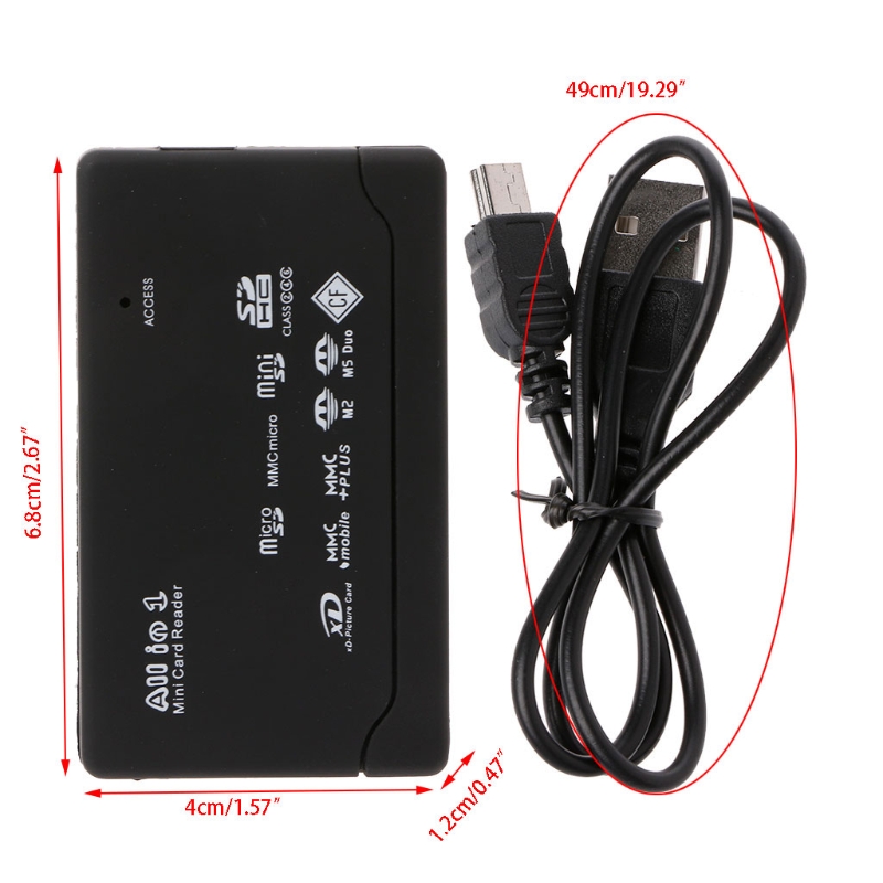 Leitor de cartão de memória multifuncional 7 em 1, para usb externo mini sdhc m2 mmc xd cf, leitura e para escrever cartão de memória flash diy mais novo
