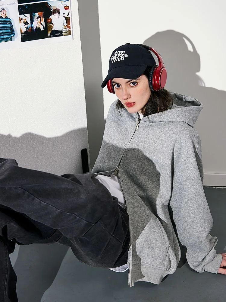 Chaqueta con capucha cálida a la moda para mujer, chaqueta gris de manga larga con bolsillo y doble cremallera, chaqueta informal para ir al trabajo para mujer
