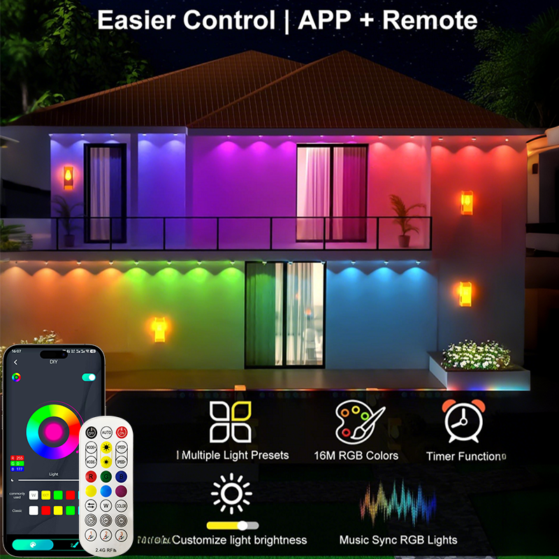Smart Eave Lights Permanent Outdoor LED Lights App/Remote Control DIY Scene Mode IP67 Waterproof for House Roof Party Decor