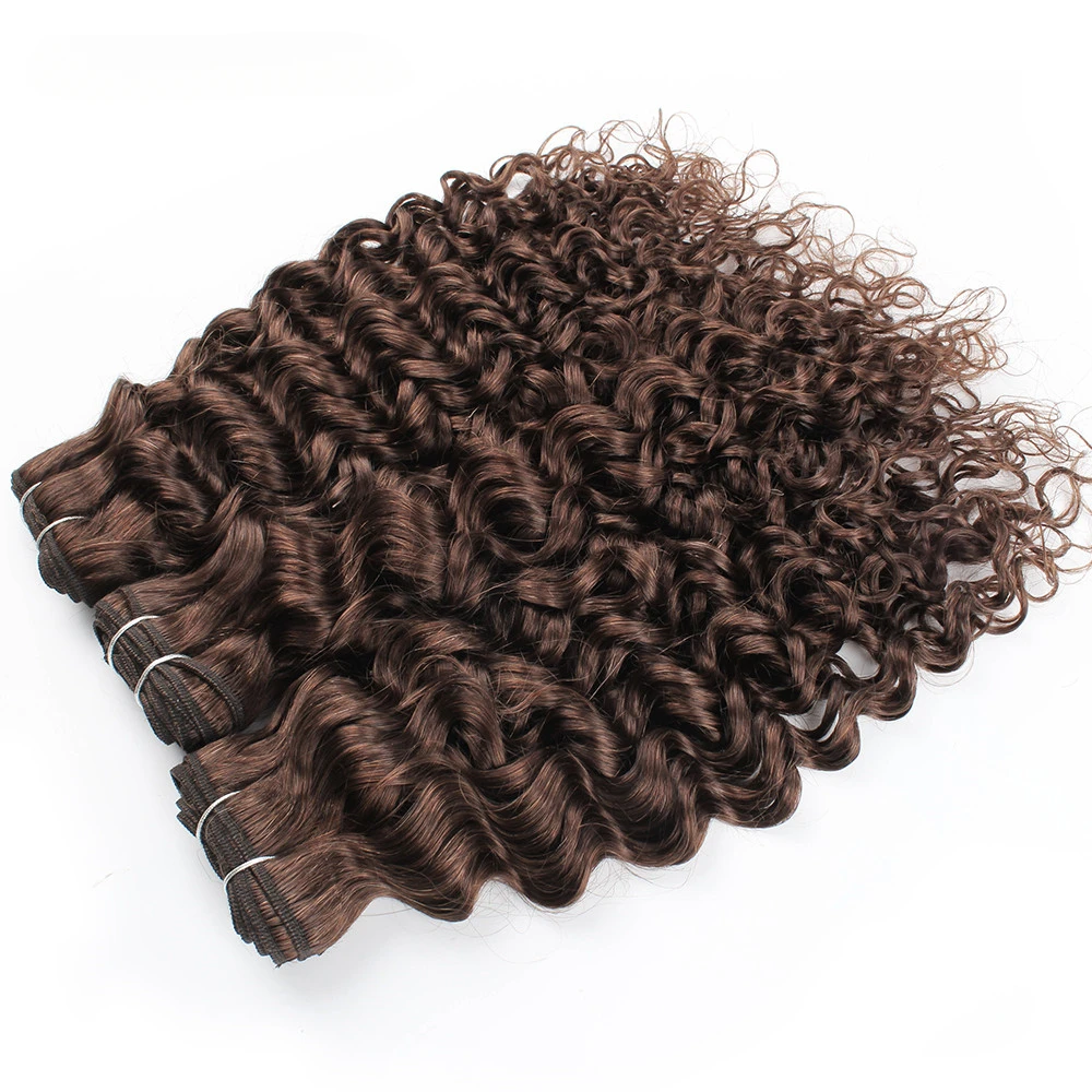 2/3 Lưng Nâu Chocolate Sóng Nước Remy Tóc Dệt Phần Mở Rộng 10-24 Inch Mềm Chất Lượng Không Rối MOGUL tóc
