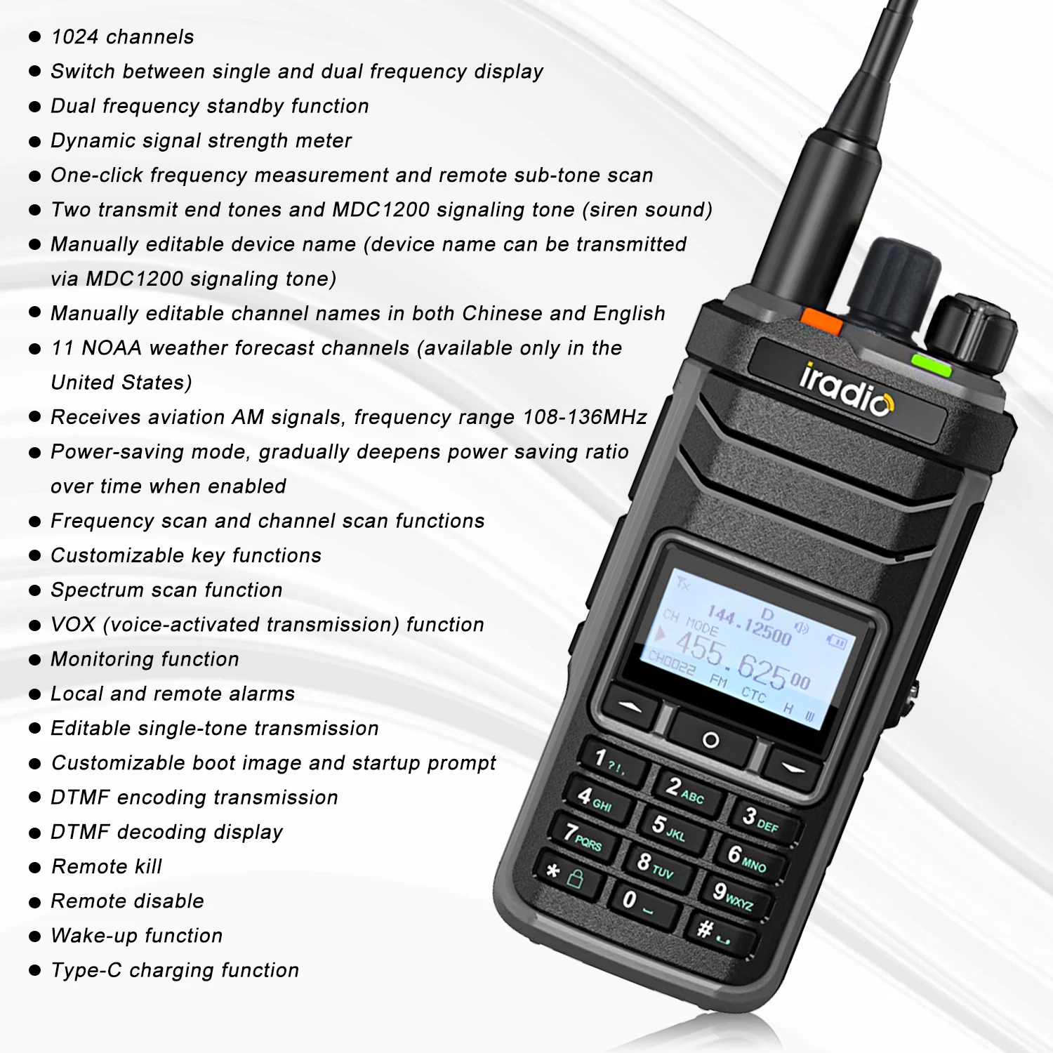 Iradio UV-88 Multi banda Ham Radio HF UHF VHF Walkie Talkie AM USB LSB CW CB LW MW SW SSB RX 1024Ch USB-C batería RT-860 variante