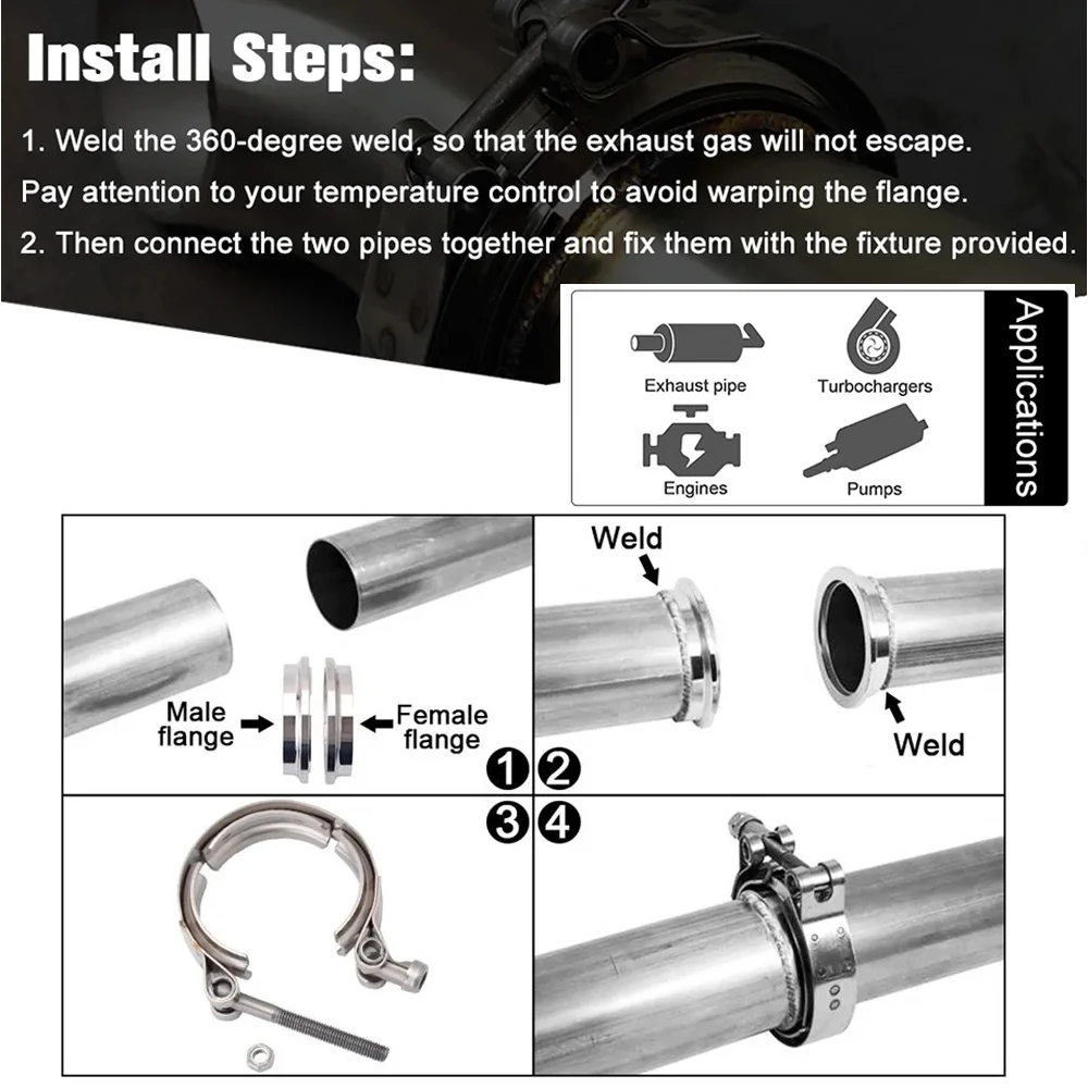 2.5 "3" V-Band Klem Met Mannelijke Vrouwelijke Flens Kit Turbo Downpipe Wastegate V-Band Turbo uitlaatpijpen Auto Accessoires TP-1011A