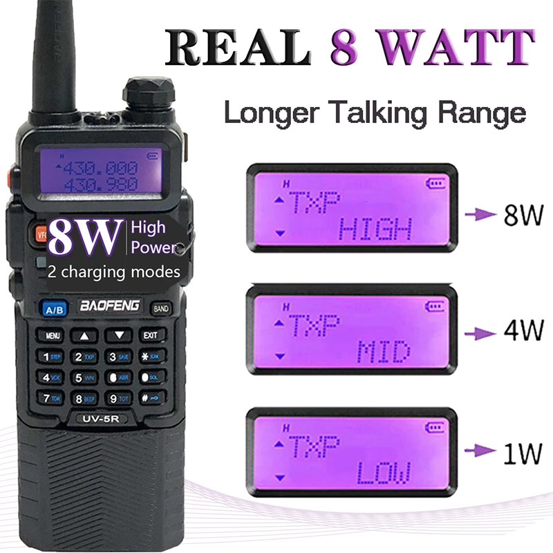 Baofeng UV-5R 8W 2 Pack Ham Radio Long Range Walkie Talkies Dual Band Handheld Two Way Radio with 3800mAh Battery Ham Radio
