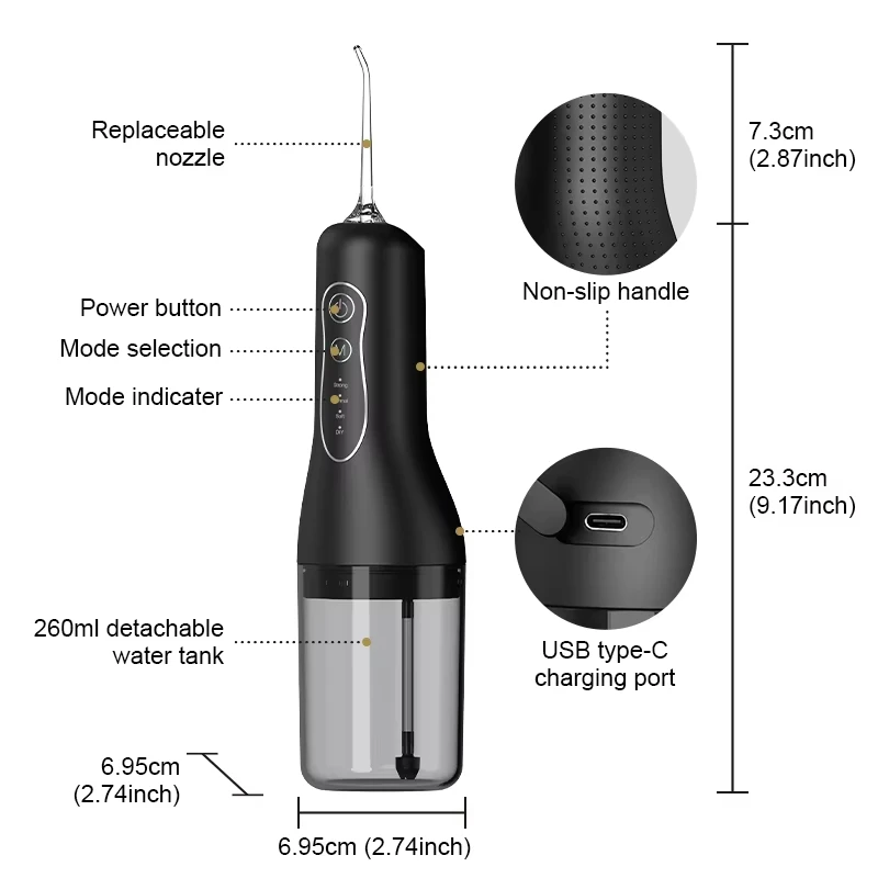 Irrigator ปาก Flosser น้ําทันตกรรมฟันไวท์เทนนิ่งกันน้ําแบบพกพาทันตกรรม Water Jet Floss 300ML ทําความสะอาดฟัน