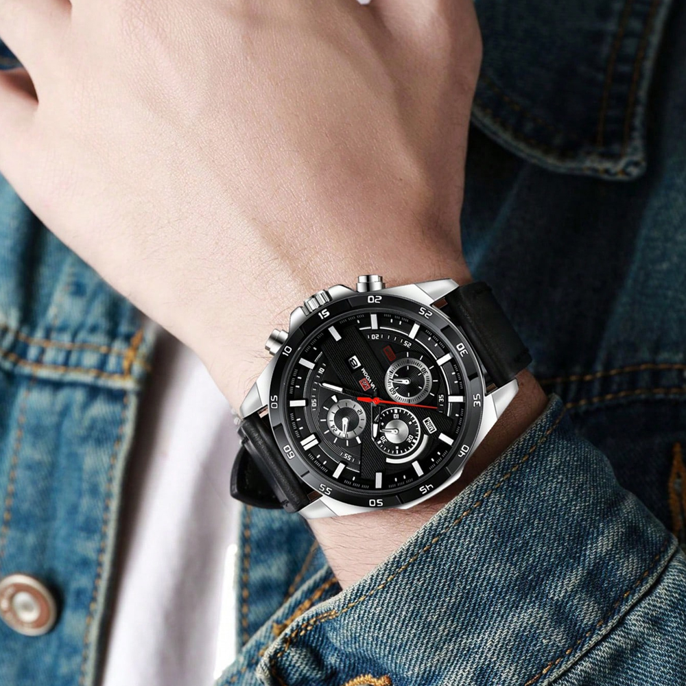 ผู้ชายนาฬิกากีฬาสไตล์ 46 มม.หนังขนาดใหญ่ Racing สไตล์ Casual แฟชั่นสีดํา Rose Gold ปฏิทินควอตซ์นาฬิกา Relogio