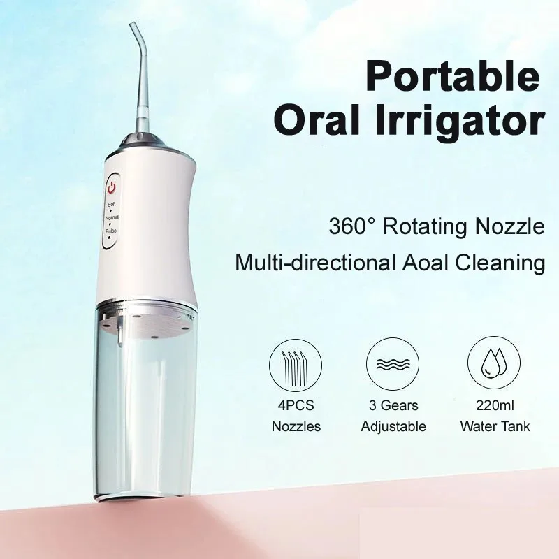Irrigatore orale Portatile Dentale Acqua Flosser USB Ricaricabile Getto D'acqua Filo Interdentale Pick 4 Jet Tip 220ml 3 Modalità Detergente Dentale